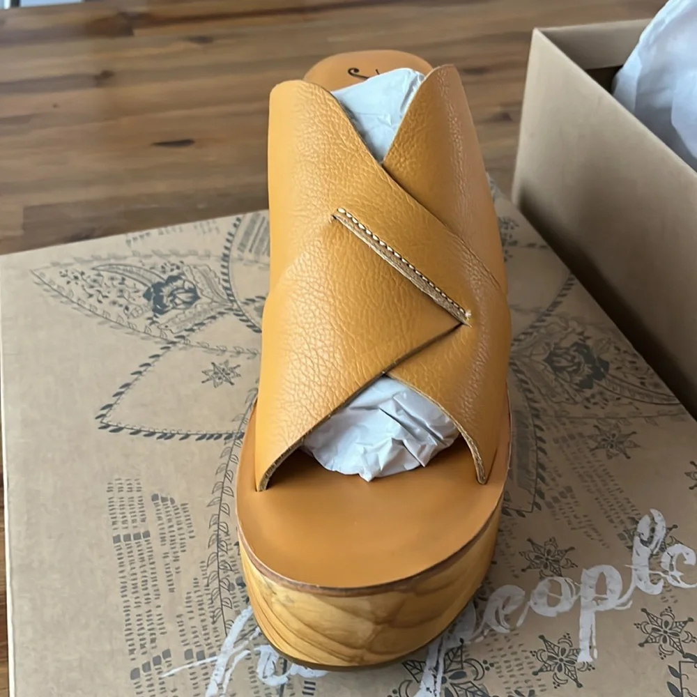 Free People Kora Boho Leather Platform Clog Orange Sweetheart Sunrise